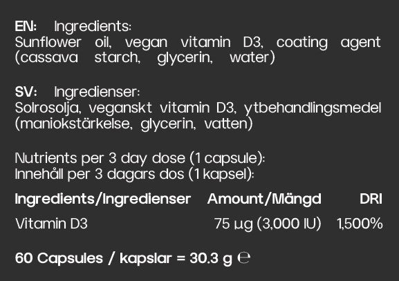 Vitamin D3 Vegan 3000 IU – 60 Softgels | Nord Shot